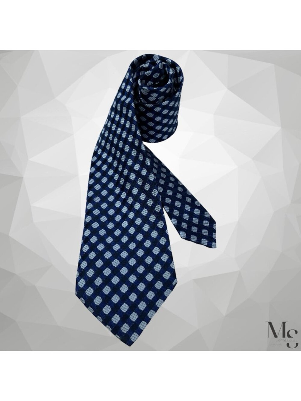 CHARVET PLACE VENDÔME Blue White Geometric Silk Tie Made In France 58"-3.5" EUC